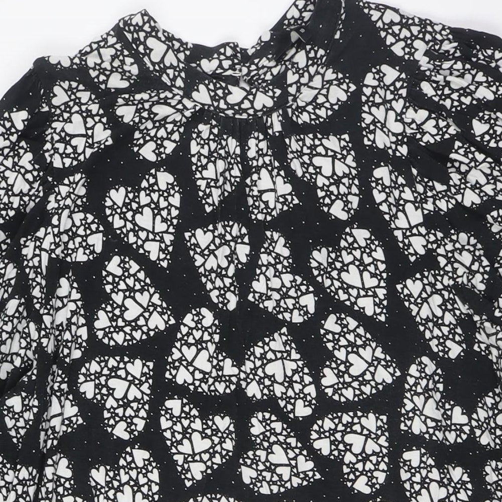 NEXT Womens Black Viscose A-Line Size 18 Mock Neck Button - Hearts