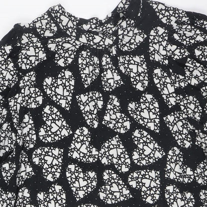 NEXT Womens Black Viscose A-Line Size 18 Mock Neck Button - Hearts