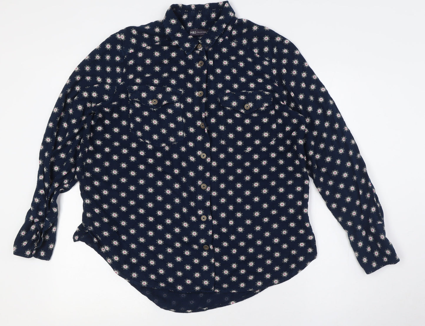 Womens UK Size 10 Marks and Spencer Blue Basic Button-Up