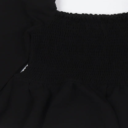 Womens UK Size 10 New Look Black Basic Button-Up