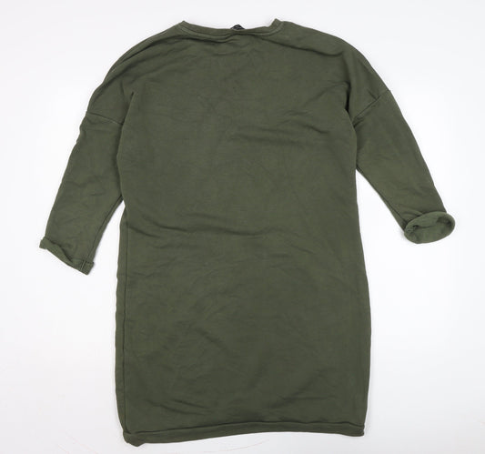 Dorothy Perkins Womens Green Cotton Jumper Dress Size 14 Crew Neck