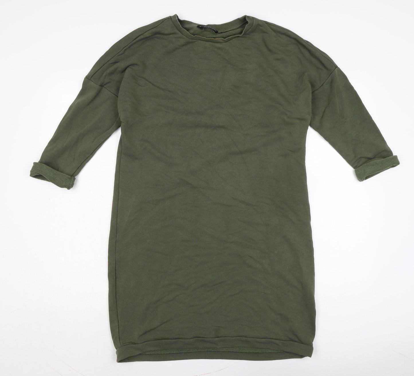 Dorothy Perkins Womens Green Cotton Jumper Dress Size 14 Crew Neck