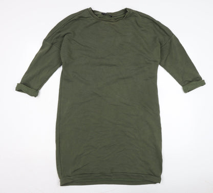 Dorothy Perkins Womens Green Cotton Jumper Dress Size 14 Crew Neck