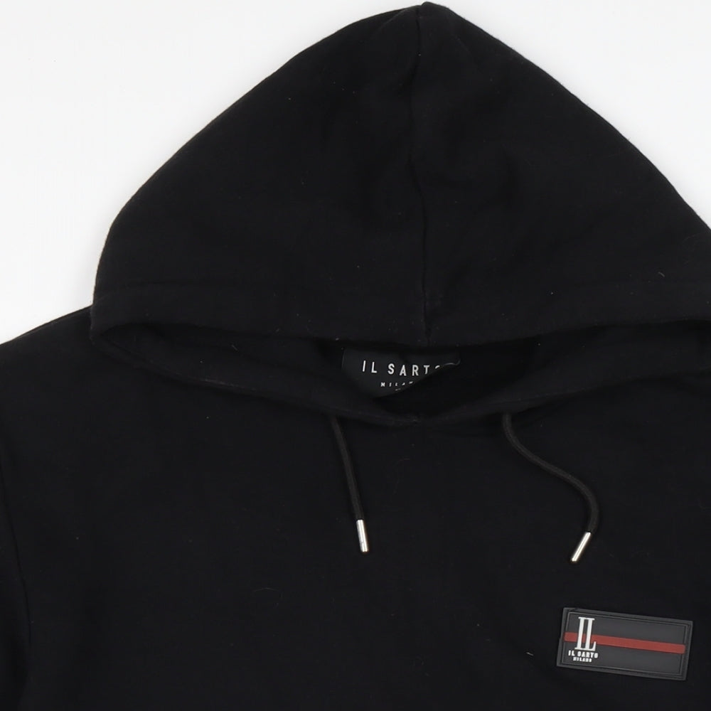 Il sarto Mens Black Cotton Pullover Hoodie Size M