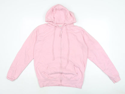 Just Hoods Womens Pink Houndstooth Cotton Full Zip Hoodie Size M