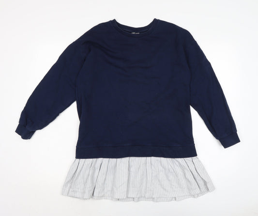ASOS Womens Blue Cotton Jumper Dress Size 10 Crew Neck