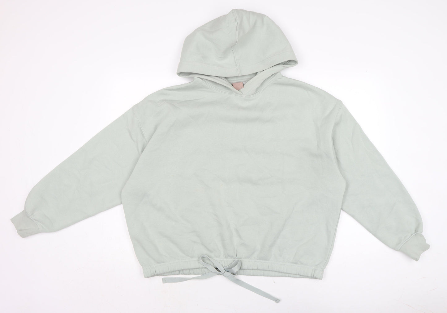 H&M Womens Green Cotton Pullover Hoodie Size M Drawstring