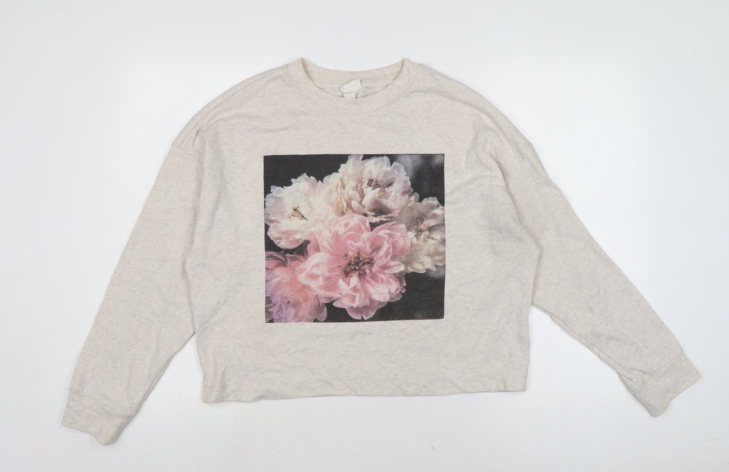 H&M Womens Beige Cotton Pullover Sweatshirt One Size