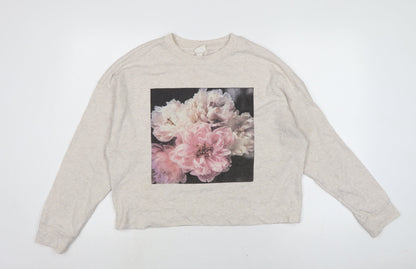H&M Womens Beige Cotton Pullover Sweatshirt One Size