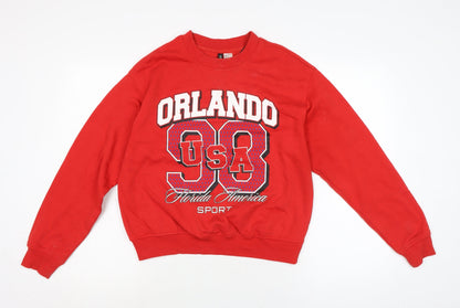 Divided Womens Red Cotton Pullover Sweatshirt Size M