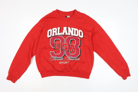 Divided Womens Red Cotton Pullover Sweatshirt Size M