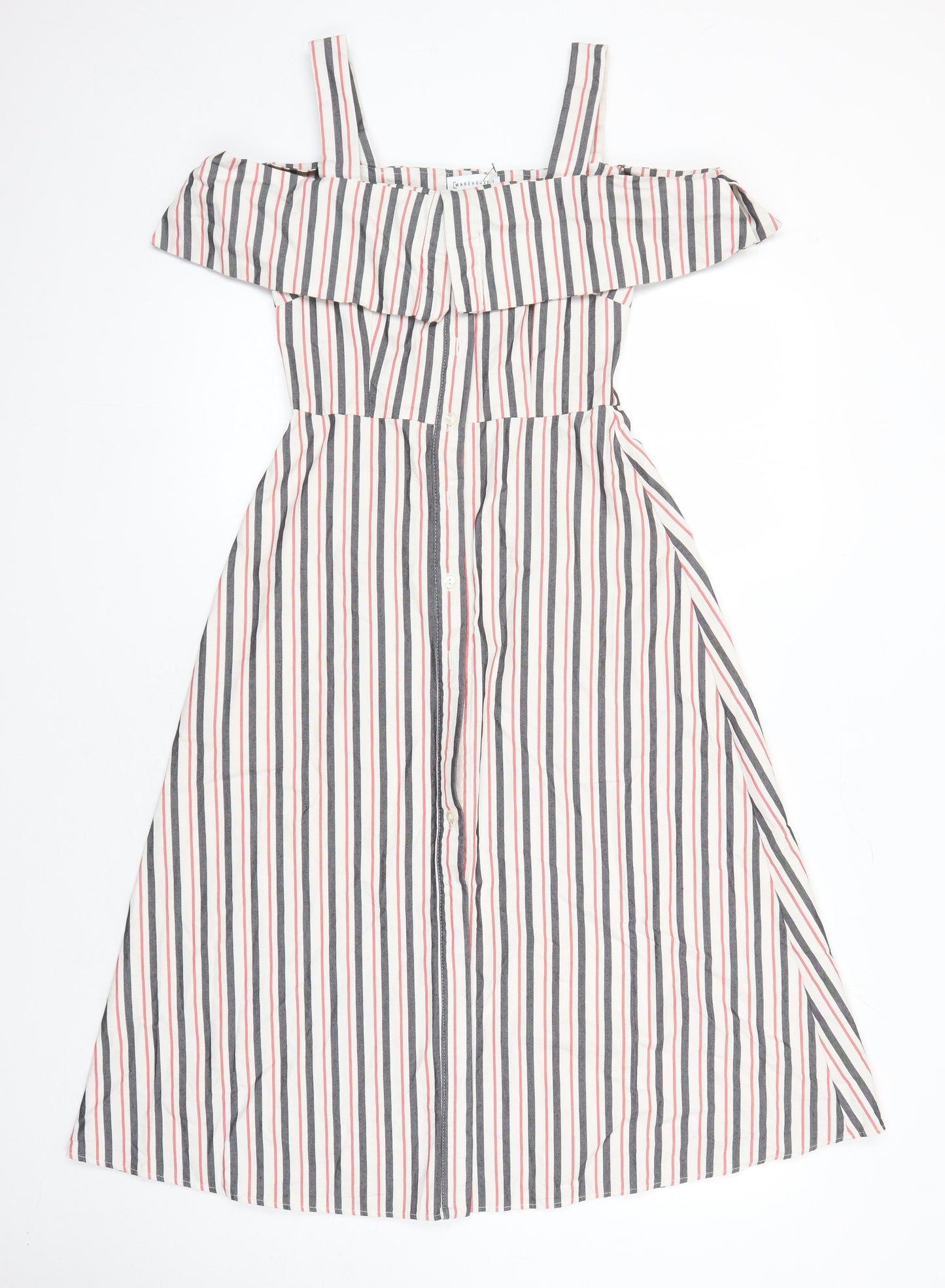 Warehouse Womens Multicoloured Striped Cotton A-Line Size 8 Square Neck