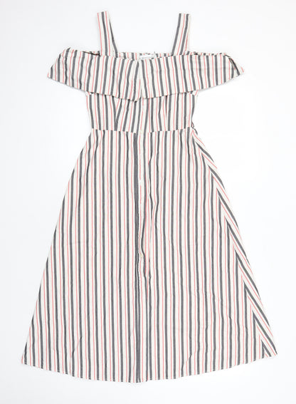 Warehouse Womens Multicoloured Striped Cotton A-Line Size 8 Square Neck