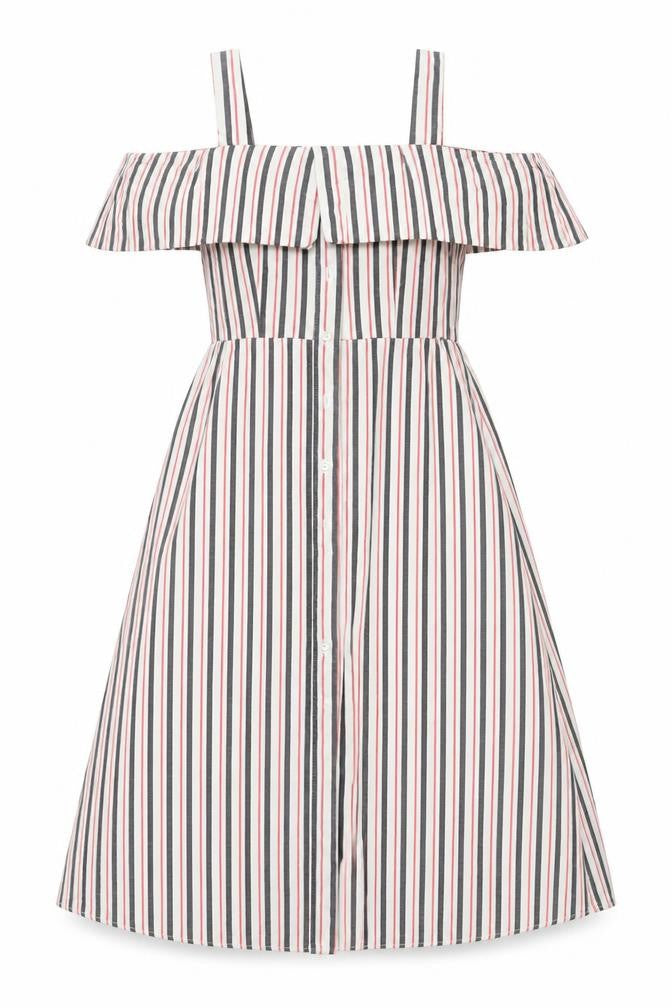 Warehouse Womens Multicoloured Striped Cotton A-Line Size 8 Square Neck