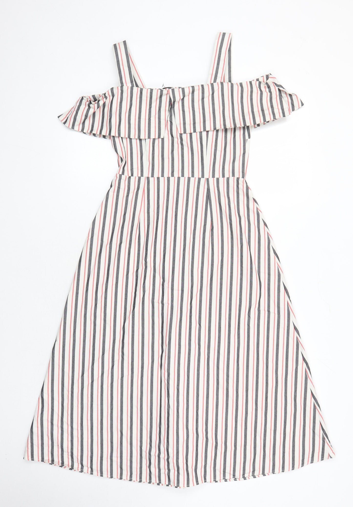 Warehouse Womens Multicoloured Striped Cotton A-Line Size 8 Square Neck