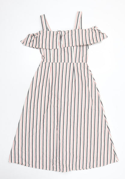 Warehouse Womens Multicoloured Striped Cotton A-Line Size 8 Square Neck