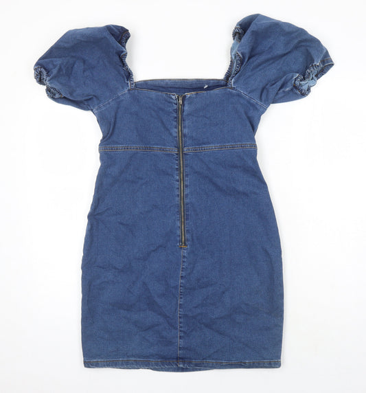 New Look Womens Blue Polyester Shift Size 14 Square Neck