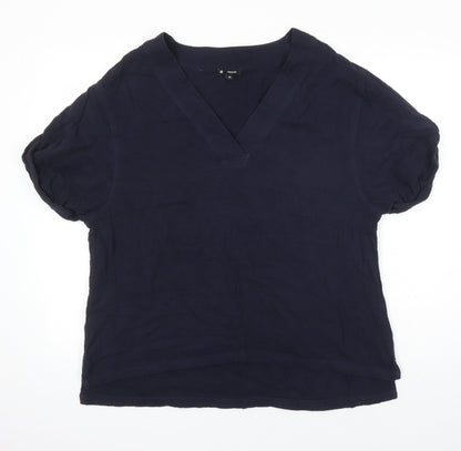 Woman Womens Blue 100% Cotton Tunic Blouse Size 12 V-Neck
