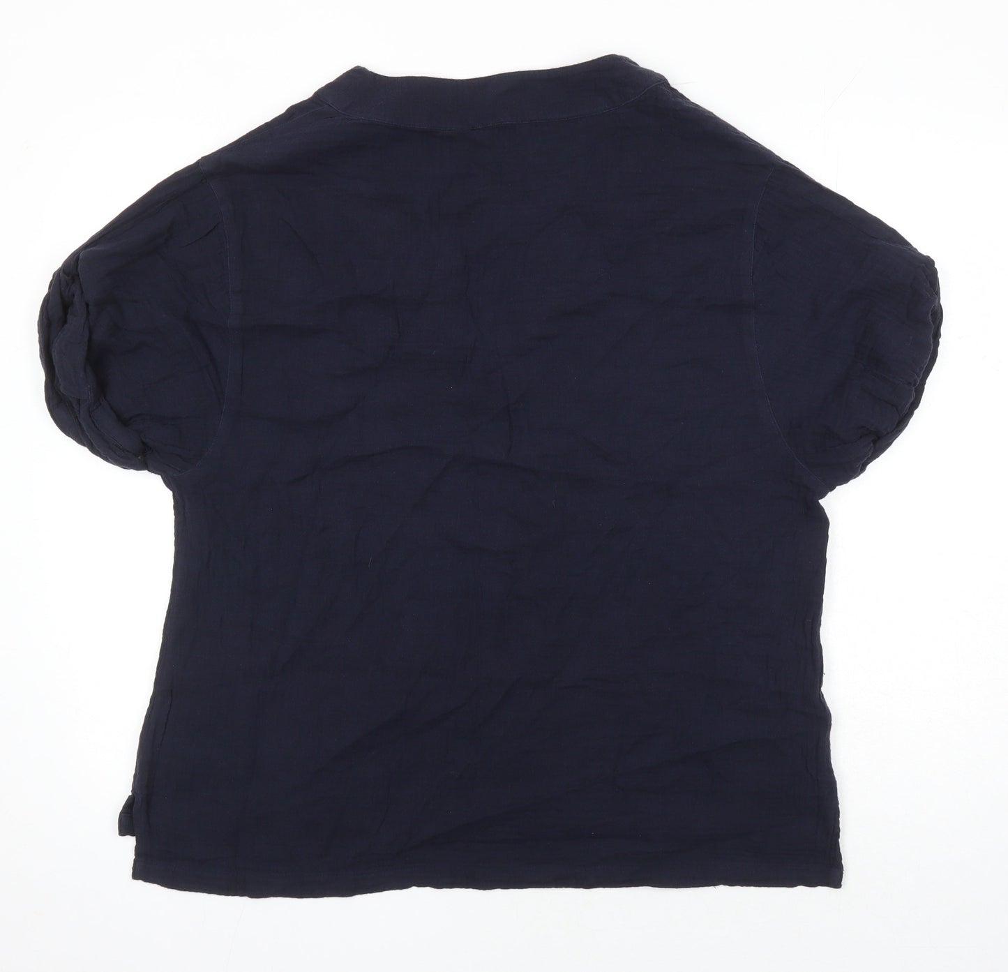 Woman Womens Blue 100% Cotton Tunic Blouse Size 12 V-Neck