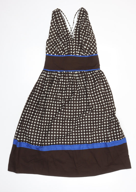 NEXT Womens Ivory Geometric Cotton A-Line Size 8 Sweetheart Zip