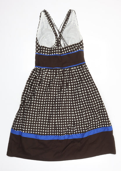 NEXT Womens Ivory Geometric Cotton A-Line Size 8 Sweetheart Zip