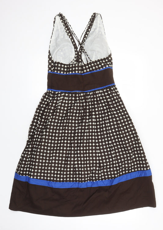 NEXT Womens Ivory Geometric Cotton A-Line Size 8 Sweetheart Zip