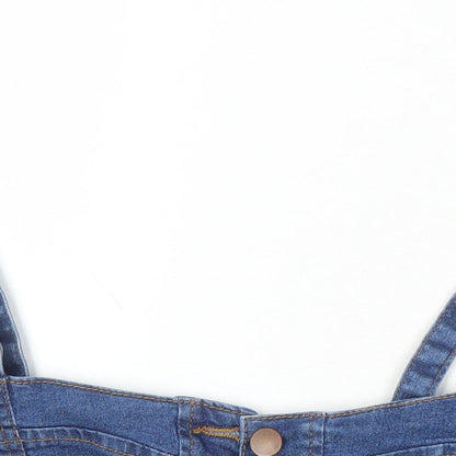 PRETTYLITTLETHING Womens Blue Herringbone Cotton Cropped Button-Up Size 6 Square Neck
