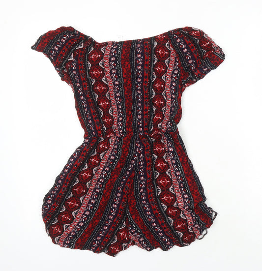 H&M Womens Multicoloured Geometric Viscose Playsuit One-Piece Size 4