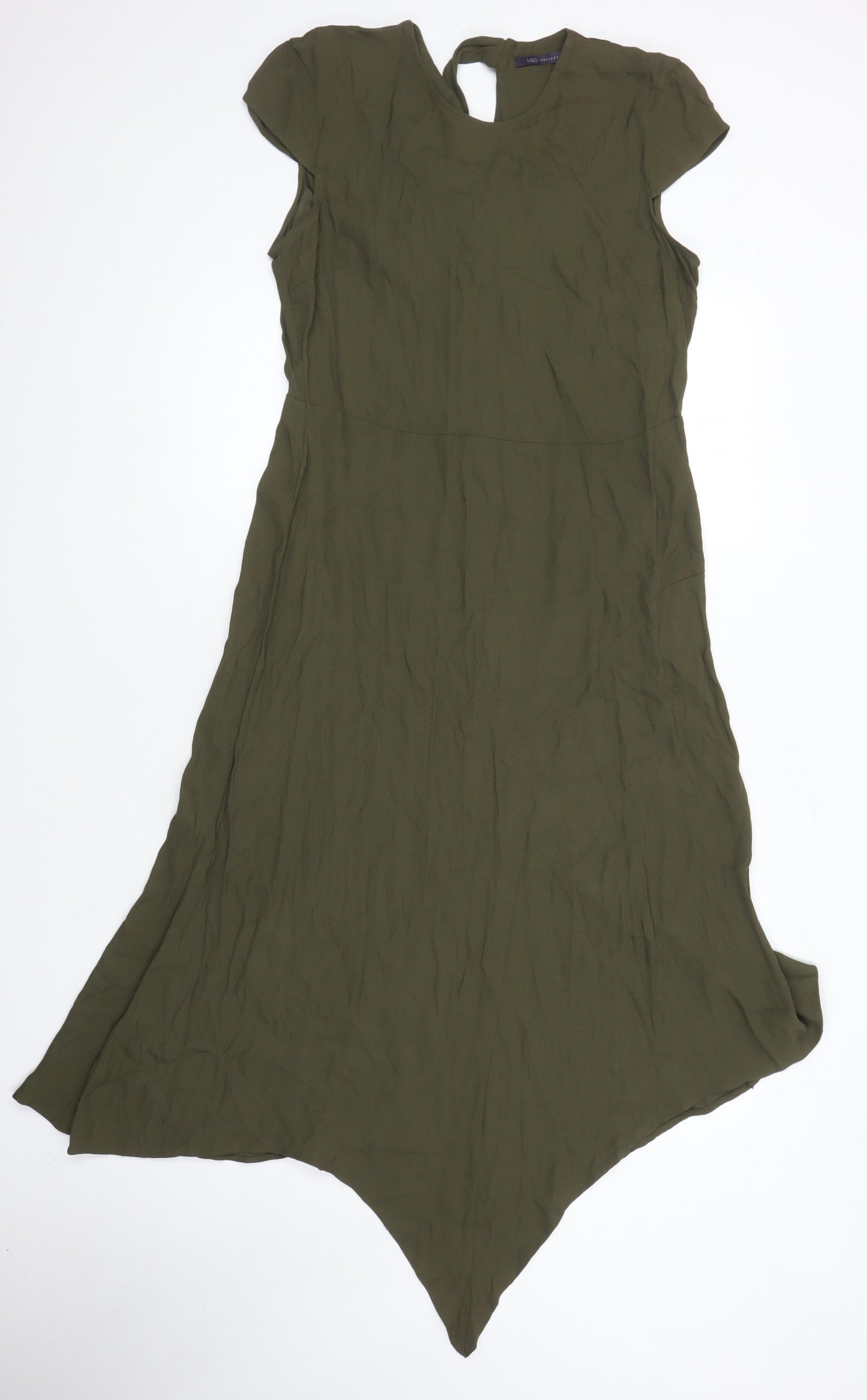 M&S Womens Green Viscose Shift Size 12 Boat Neck