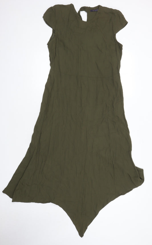 M&S Womens Green Viscose Shift Size 12 Boat Neck