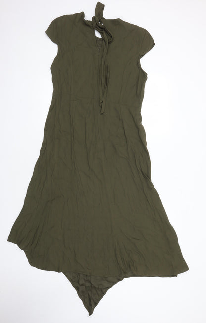 M&S Womens Green Viscose Shift Size 12 Boat Neck