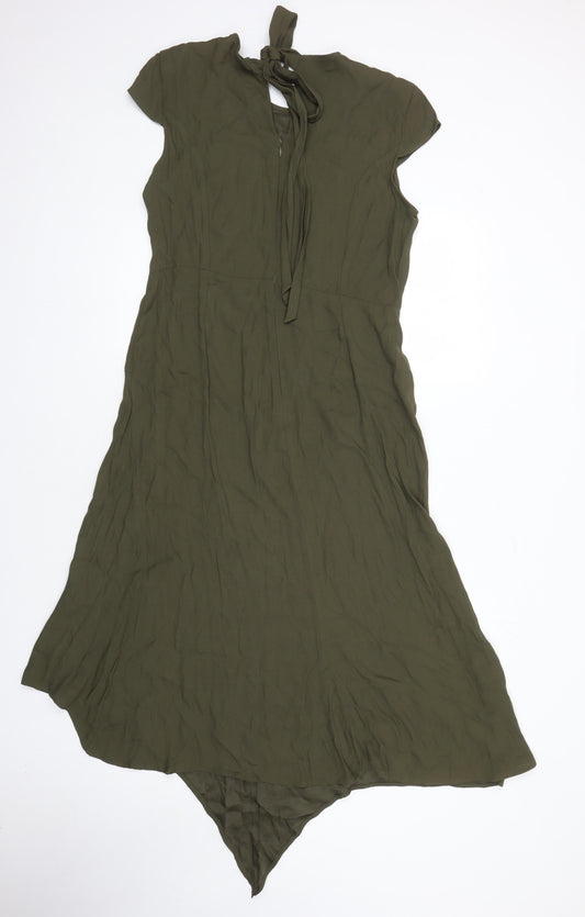 M&S Womens Green Viscose Shift Size 12 Boat Neck