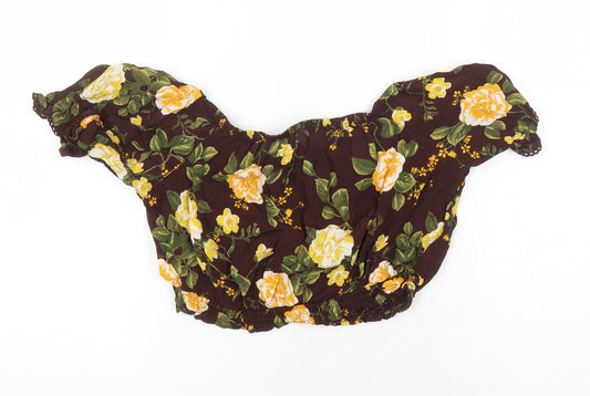 Miss Selfridge Womens Multicoloured Floral Viscose Cropped Blouse Size 10 Boat Neck