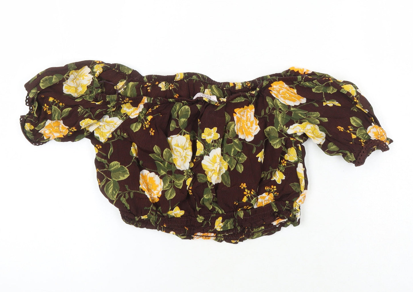 Miss Selfridge Womens Multicoloured Floral Viscose Cropped Blouse Size 10 Boat Neck