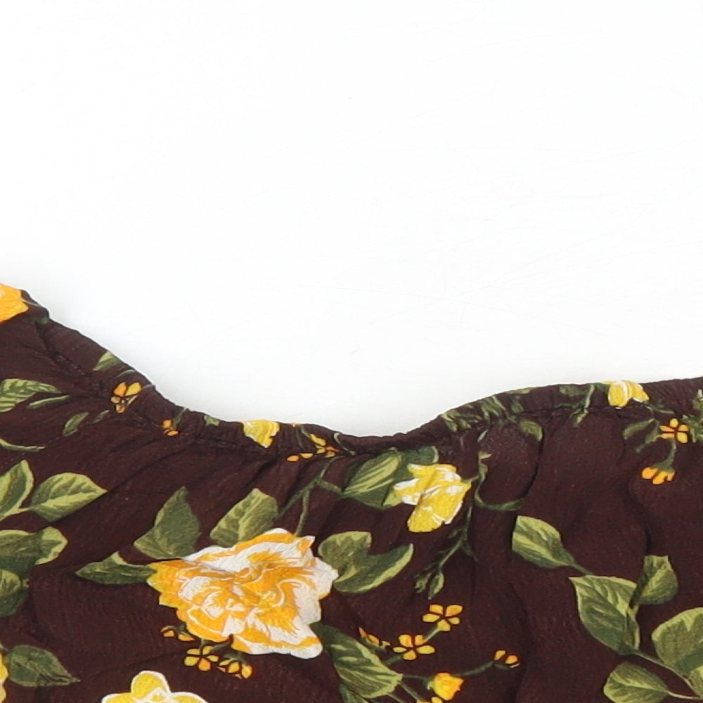 Miss Selfridge Womens Multicoloured Floral Viscose Cropped Blouse Size 10 Boat Neck