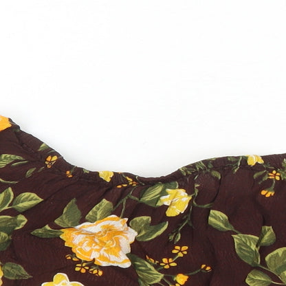 Miss Selfridge Womens Multicoloured Floral Viscose Cropped Blouse Size 10 Boat Neck