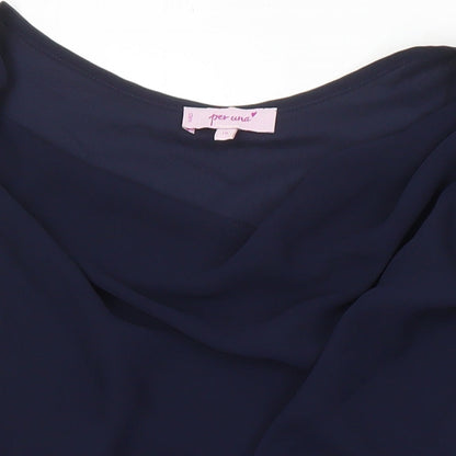 M&S Womens Blue Polyester Tunic Blouse Size 16 Boat Neck