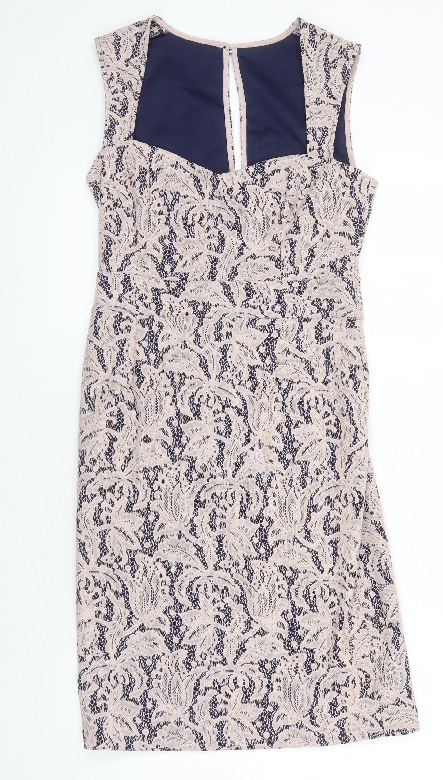 NEXT Womens Multicoloured Polyester Pencil Dress Size 10 Sweetheart Zip - Lace Overlay