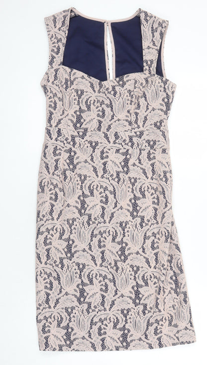 NEXT Womens Multicoloured Polyester Pencil Dress Size 10 Sweetheart Zip - Lace Overlay