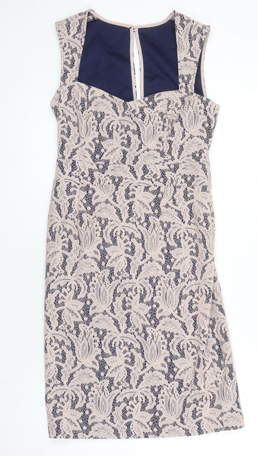 NEXT Womens Multicoloured Polyester Pencil Dress Size 10 Sweetheart Zip - Lace Overlay