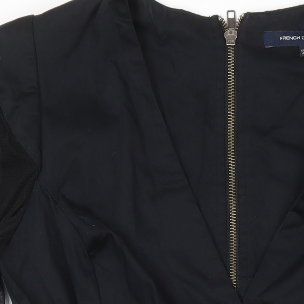 French Connection Womens Black Cotton Pencil Dress Size 10 V-Neck Zip - Sequin Detail