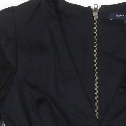 French Connection Womens Black Cotton Pencil Dress Size 10 V-Neck Zip - Sequin Detail