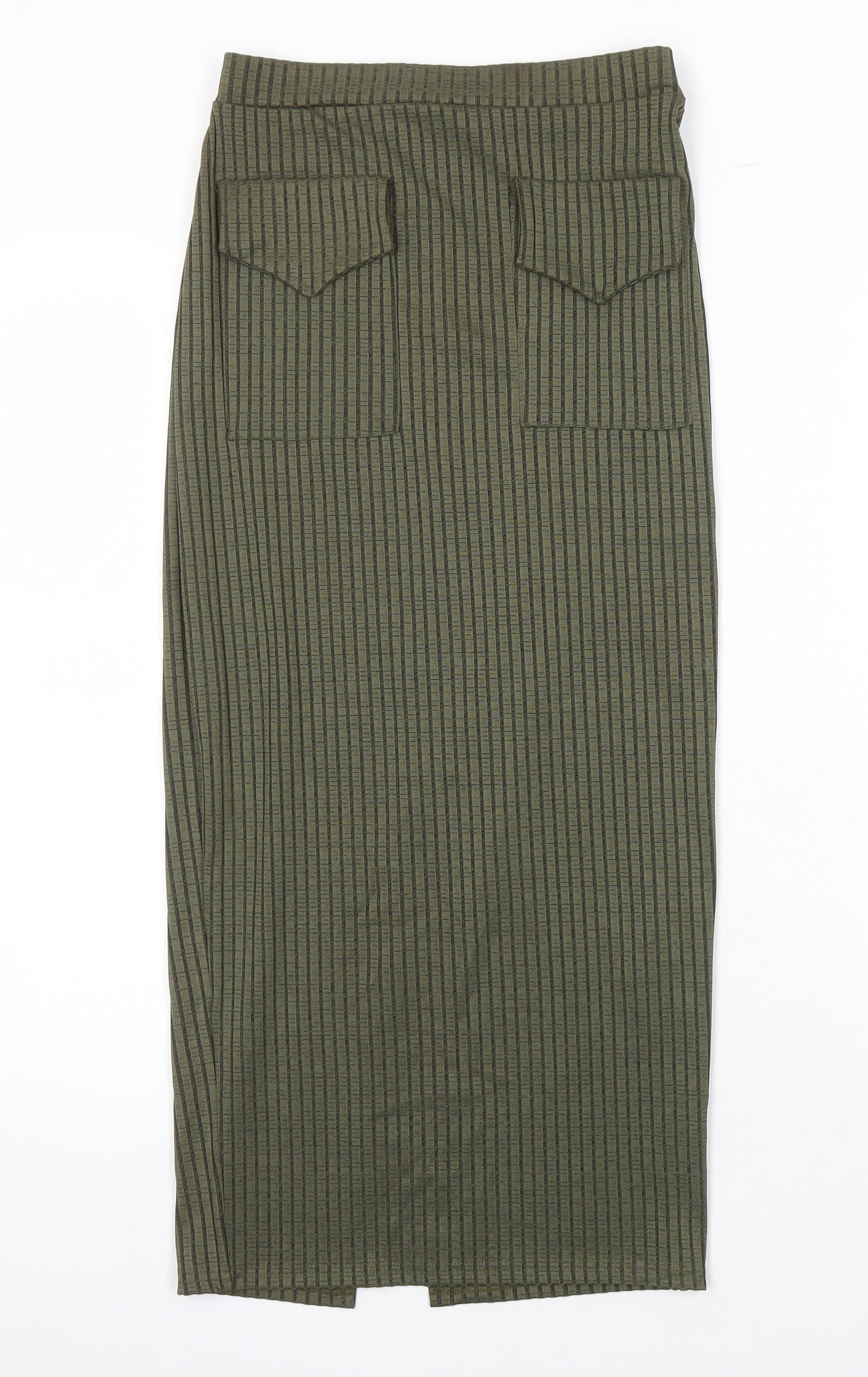 Missguided Womens Green Herringbone Polyester Straight & Pencil Skirt Size 8 - Elasticated Waist