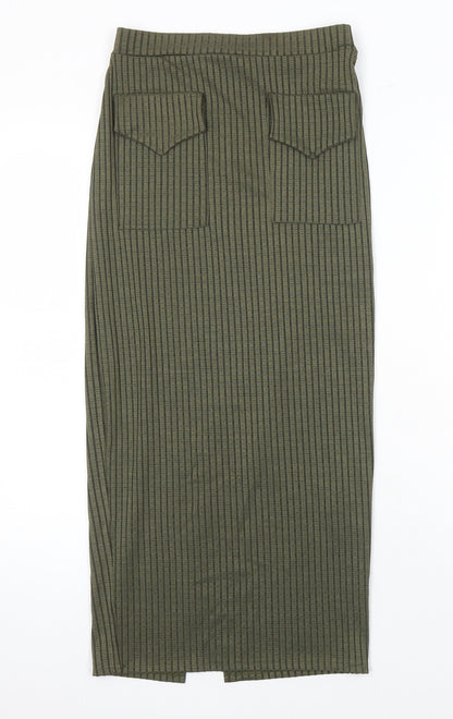 Missguided Womens Green Herringbone Polyester Straight & Pencil Skirt Size 8 - Elasticated Waist