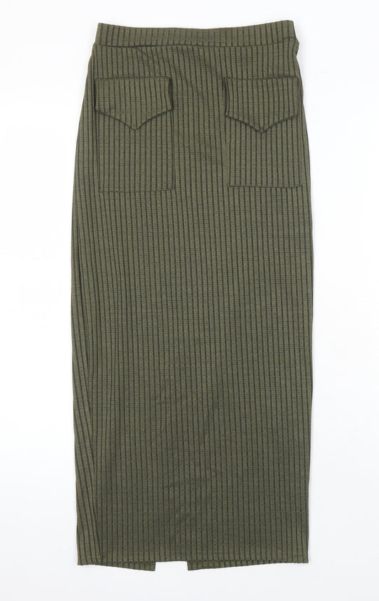 Missguided Womens Green Herringbone Polyester Straight & Pencil Skirt Size 8 - Elasticated Waist