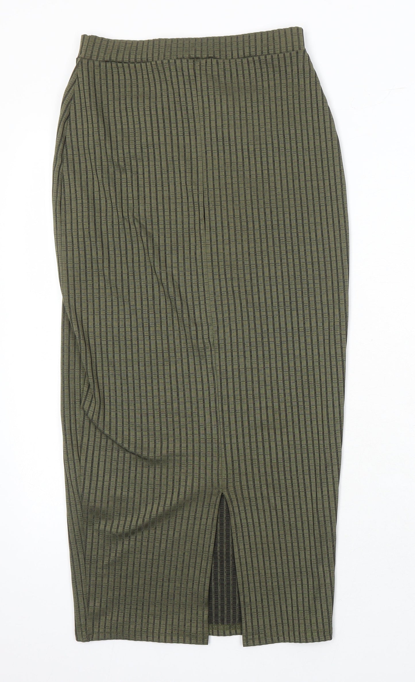Missguided Womens Green Herringbone Polyester Straight & Pencil Skirt Size 8 - Elasticated Waist