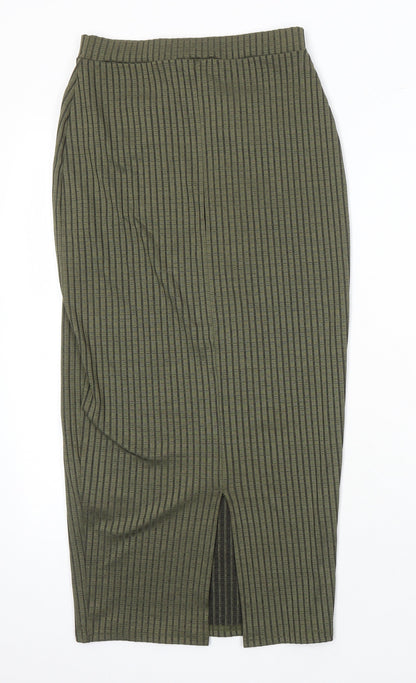 Missguided Womens Green Herringbone Polyester Straight & Pencil Skirt Size 8 - Elasticated Waist