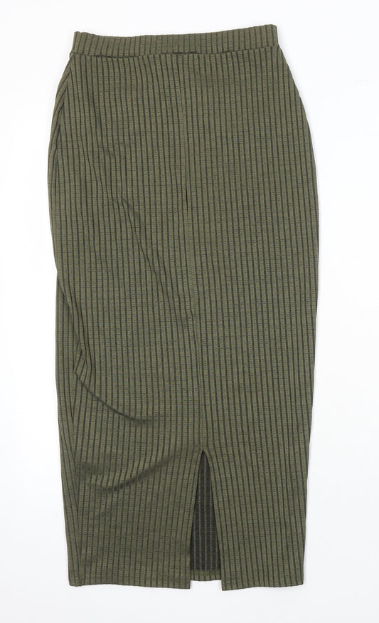 Missguided Womens Green Herringbone Polyester Straight & Pencil Skirt Size 8 - Elasticated Waist