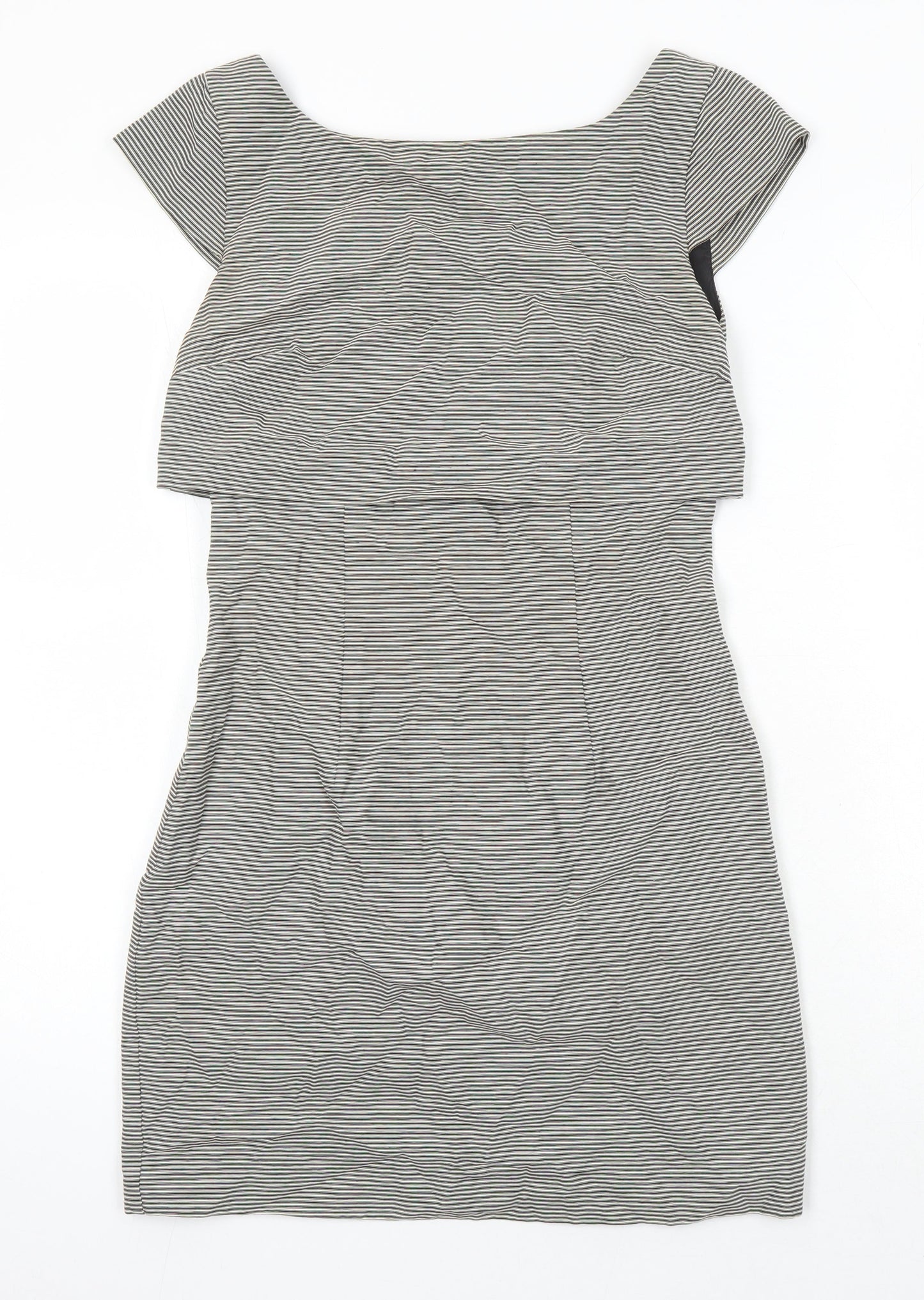 French Connection Womens Multicoloured Striped Cotton Pencil Dress Size 8 Boat Neck