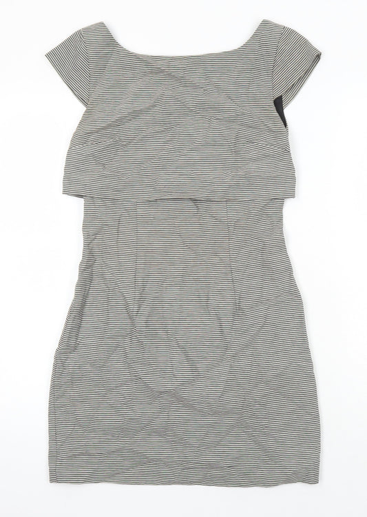 French Connection Womens Multicoloured Striped Cotton Pencil Dress Size 8 Boat Neck